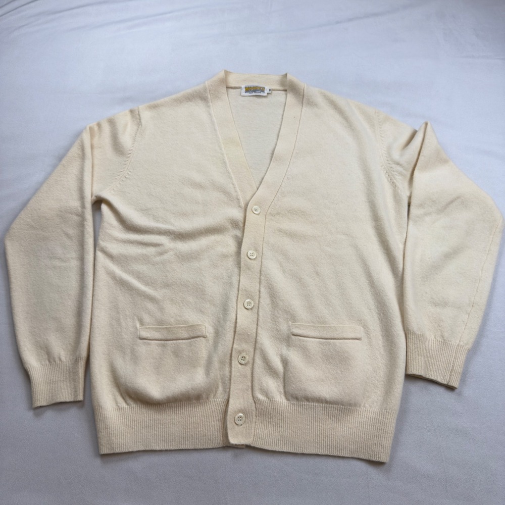 Vintage Moores Finest‎ Cashmere Cardigan Sweater Mens 42 Cream Button Front FLAW